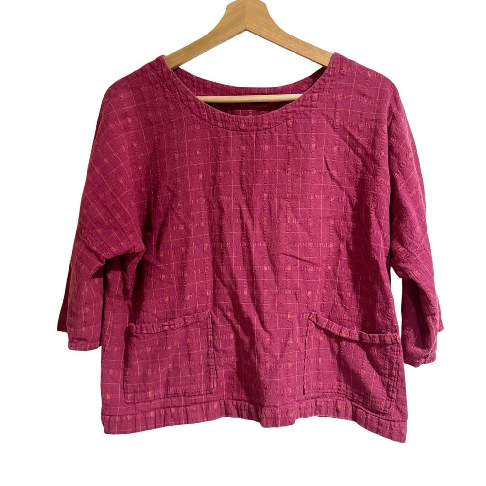 Handmade Women's Pink Boho Half Sleeve Box Cut Blouse Orange Stitching